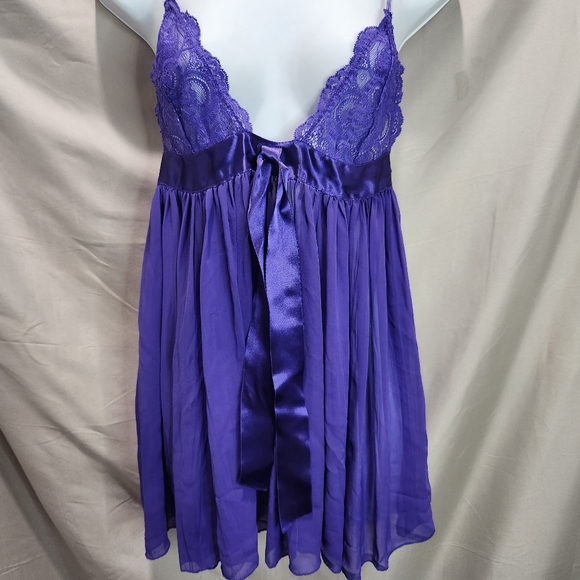 Victoria's Secret Sexy Purple Lace Sheer Babydoll Chemise Lingerie Dress - Picture 3 of 7